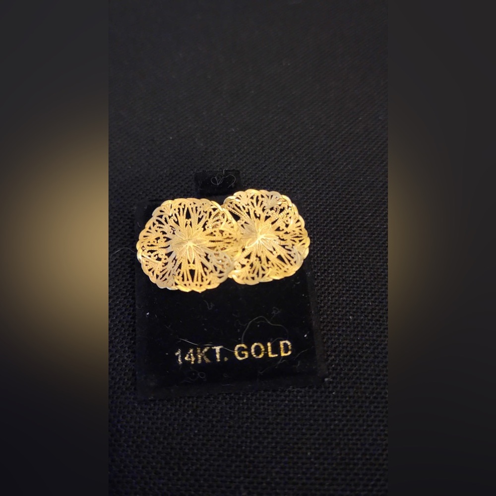 14K Solid Yellow Gold Floral Filigree Earrings